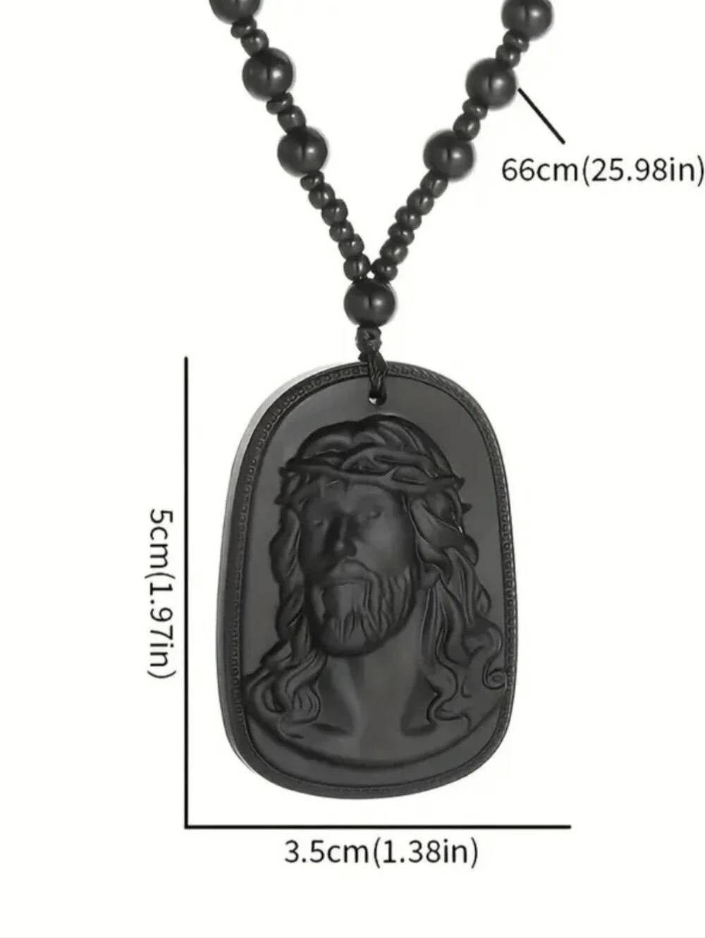 Black Jesus Pendant Beaded Resin Necklace